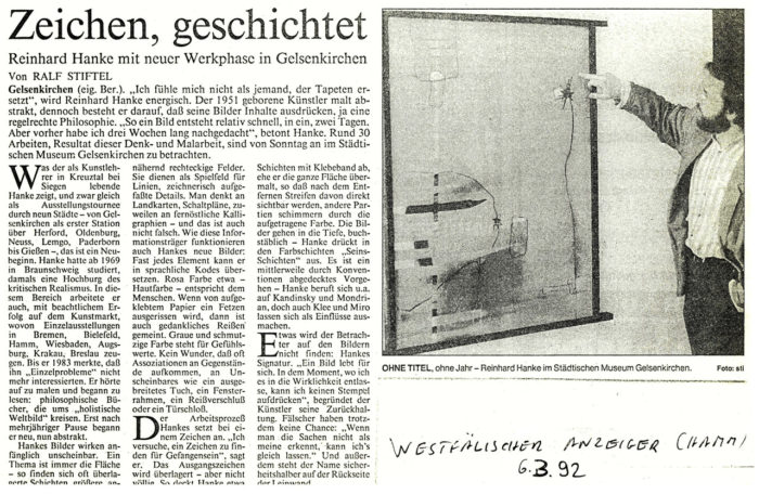 Westfälischer_Anzeiger Presse Zeitungsbericht Zeichen_geschichtet Kunstausstellung Museum Malerei Künstler Ausstellungstournee Herford Oldenburg Neuss Lemgo Paderborn Gießen Kunsthochschule Braunschweig Realismus Kunstmarkt Einzelausstellung Holismus Zeichen Philosophie Assoziation Zeichen Kandinsky Mondrian Klee Miro Signatur