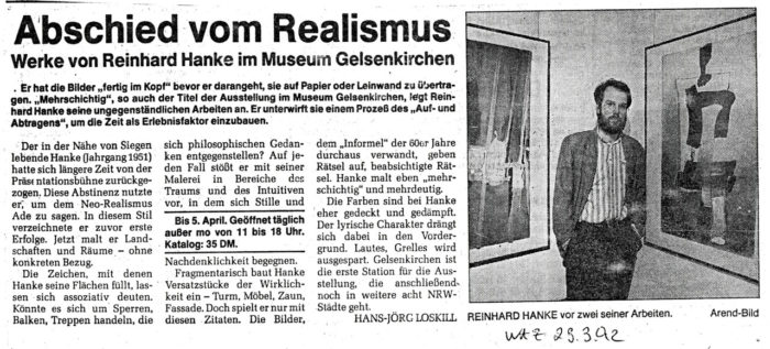 WAZ Zeitung Zeitungsbericht Abschied_vom_Realismus Kunstausstellung Museum Malerei Künstler Zeichnung ungegenständlich Erlebnisfaktor Zeichen assoziativ Philosophie Malerei Traum Intuitive Stille Nachdenklichkeit fragmentarisch Versatzstücke Wirklichkeit Zitat Rätsel mehrdeutig Farbe Malerei lyrisch