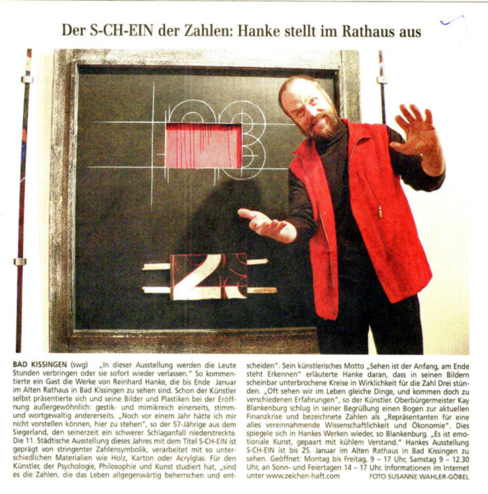 Saale_Zeitung Zeitungsbericht Der_Schein_der_Zahlen Stadtgalerie Kunstausstellung Schein Künstler Bild Plastik Schlaganfall stringent Zahlensymbolik Material Holz Karton Acrylglas Plychologie Philosophie Kunst Zahl Leben Sehen Erkennen Erfahrung Repräsentant Ökonomie emotional Verstand