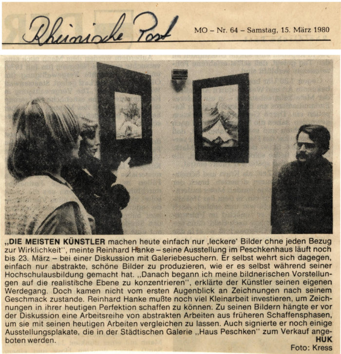 Rheinische_Post Zeitung Presse Zeitungsbericht Die _meisten _Künstler Stadtgalerie Kunstausstellung Künstler Wirklichkeit Diskussion Hochschulausbildung Realismus Perfektion Schaffensphase Ausstellungsplakat