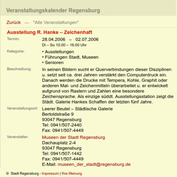 Veranstaltungskalender Presse Zeitungsbericht Ausstellung_R._Hanke_Zeichenhaft Stadtgalerie Kunstausstellung Künstler Maler Zeichenhaft Disziplin Computerdruck Tempera Kohle Graphit Überarbeitung Raster Zahl Zeichensprache