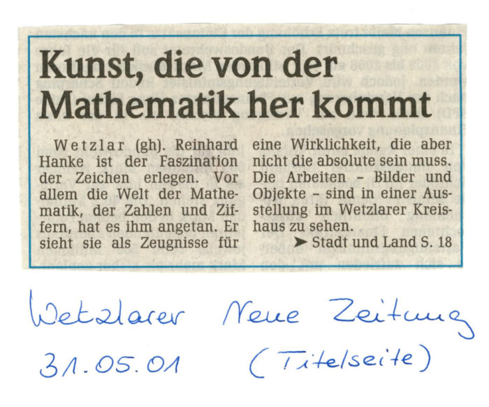 Wetzlarer_Neue_Zeitung WNZ Zeitungsbericht Kunst_die_von_der_Mathematik_her_kommt Kunstausstellung Kreishaus Künstler Kunst Mathematik Faszination Zeichen Welt Ziffern Presse Wirklichkeit Bild Objekt