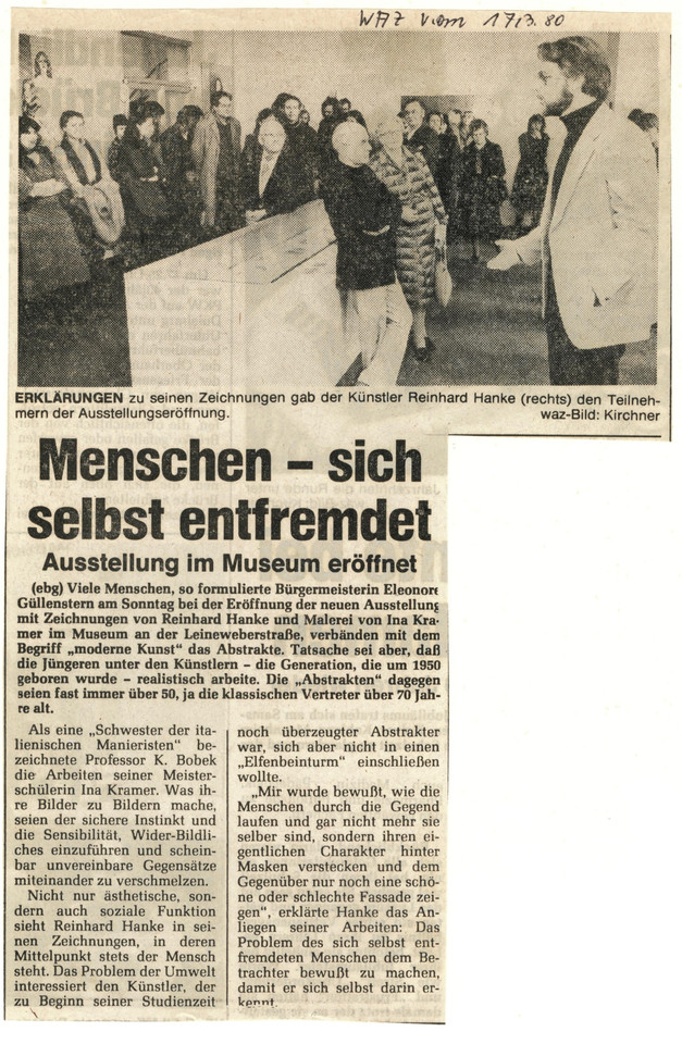WAZ Westdeutsche Allgemeine Zeitung Presse Kunstausstellung Kunstmuseum Mülheim Menschen sich selbst entfremdet