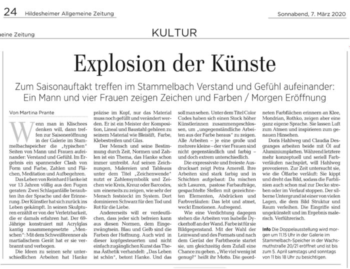 Kunstausstellung Hildesheim Zeitung Rezension Kunstverein Kunstwerk bildender Künstler Explosion Kunst Zeichen Zahl Fläche Meditation Schlaganfall Sprache Verletzbarkeit Idee Komposition Baustahl Lineal Bleistift Farbe Glas Zeit Norm Thema Zahlensymbolik Barcode System Norm Ästhetik