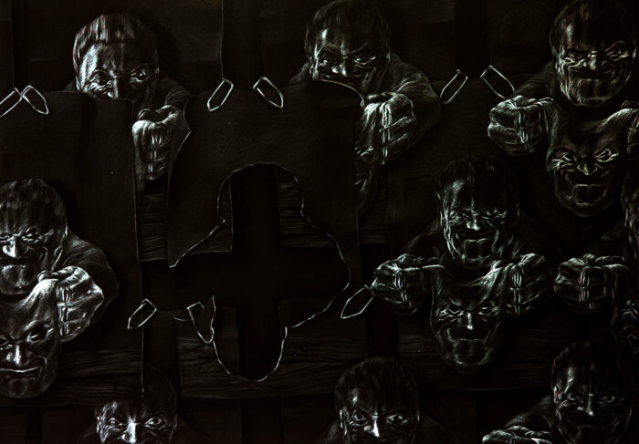 zeitgenössische Kunst Künstler Handzeichnung realistisch schwarzweiß grotesk karikiert Mensch Maske Alptraum Fiktion typisiert differenziert variabel Umformung Metapher Identität Gesellschaftskritik Realismus
