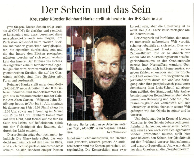 Rezension Kunstausstellung IHK-Galerie Zeichenhaft Zeitungsartikel Siegener Zeitung Westfalen Siegen Zahlen Symbol Interpretation Wirklichkeit