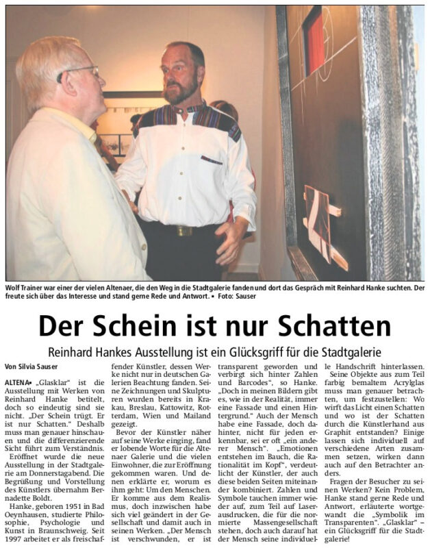 Rezension Kunstausstellung Stadtgalerie Zeichenhaft Zeitungsartikel Altenaer Kreisblatt Nachrichten Zeitung Westfalen Altena Zahlen Symbol Interpretation Wirklichkeit