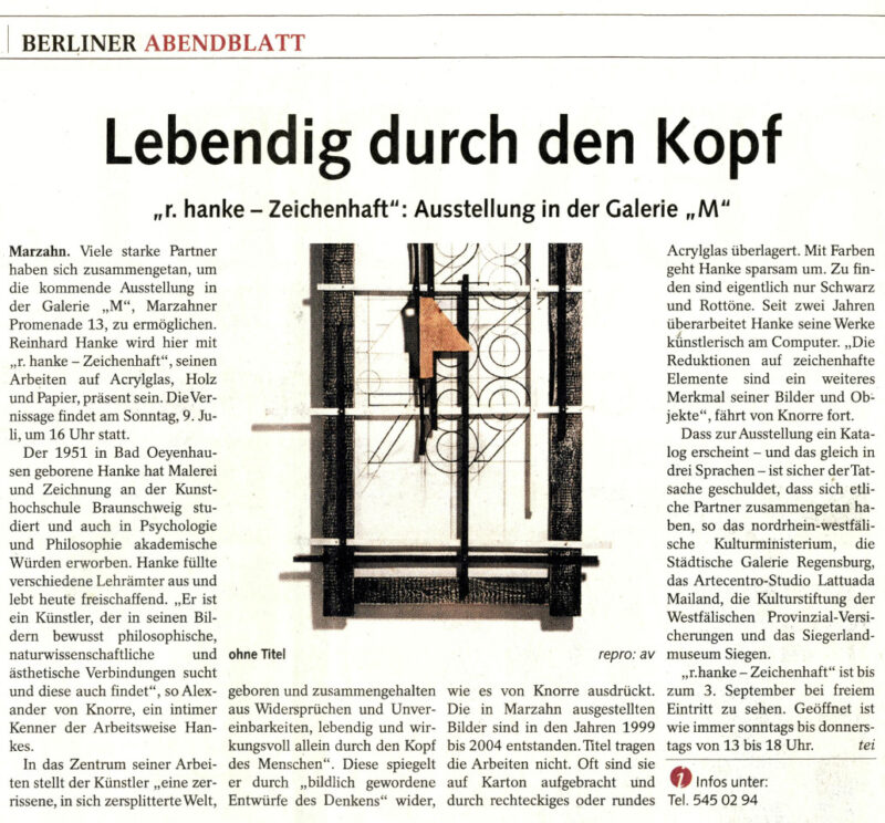 Rezension Kunstausstellung Stadtgalerie Zeichenhaft Zeitungsartikel Berliner Abendblatt Zeitung Berlin Zahlen Symbol Interpretation Wirklichkeit