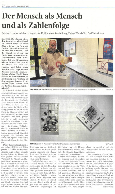 moderne Kunst Kunstverein Kunstwerk Kunstausstellung Rheinland Xanten ungewöhnlich Rezension der Mensch als Zahlenfolge