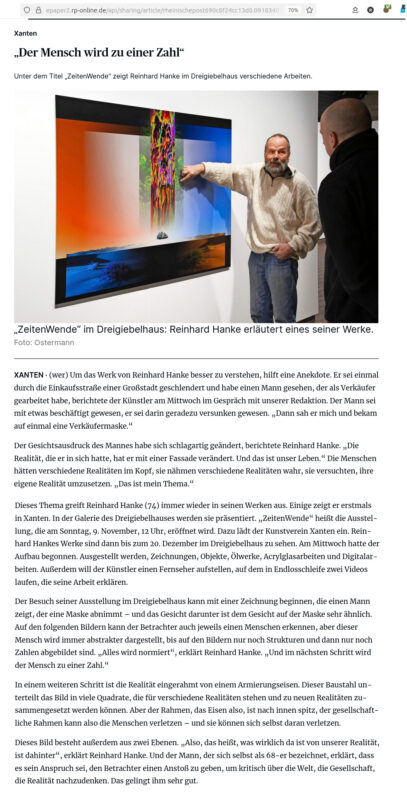 moderne Kunst Kunstverein Kunstwerk Kunstausstellung Rheinland Xanten ungewöhnlich Rezension Rheinische Post der Mensch wird zur Zahl