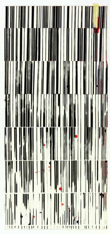 moderne Kunst Kunstwerk ungewöhnlich Malerei Barcode Umdeutung aufgelöst monochrom schwarzweiß doppelbödig kontrastreich kombiniert Relation Bildgleichnis Symbol Realität
